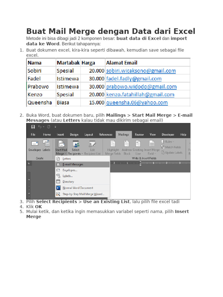 Cara Mudah Mail Merge dari Excel ke Word PDF Cara Mudah Mail Merge dari Excel ke Word PDF