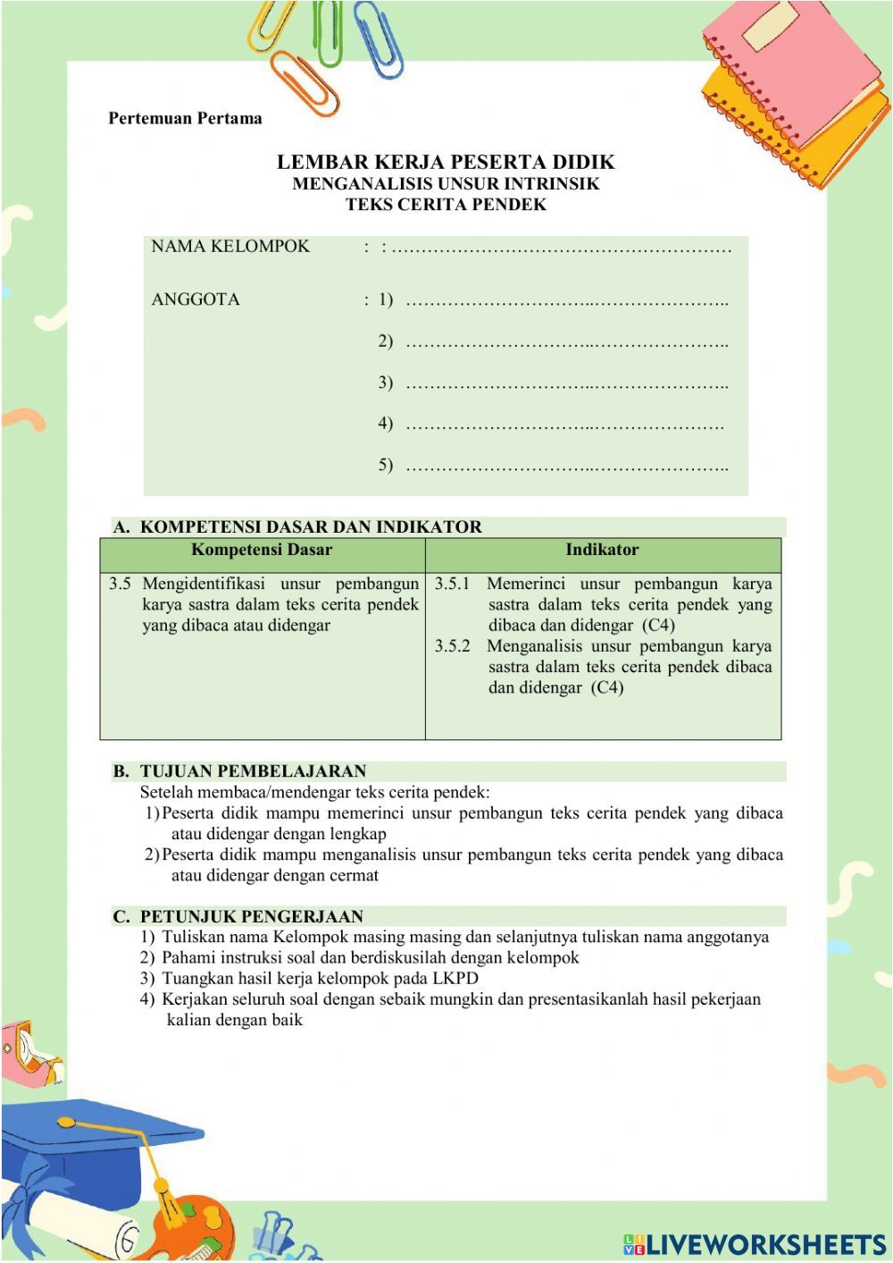 LKPD Unsur Intrinsik Teks Cerpen Worksheet LKPD Unsur Intrinsik Teks Cerpen Worksheet