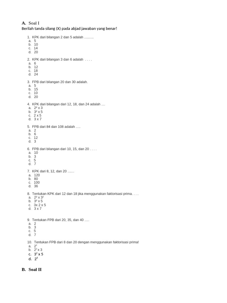 KPK dan FPB Soal Matematika Dasar PDF KPK dan FPB Soal Matematika Dasar PDF