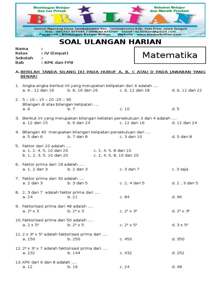 5 Contoh Soal FPB Kelas 4 di 54 Soal Sulingjar 2026 Guru Wali Kelas, Wajib Tahu! 5 Contoh Soal FPB Kelas 4 di 54 Soal Sulingjar 2026 Guru Wali Kelas, Wajib Tahu!