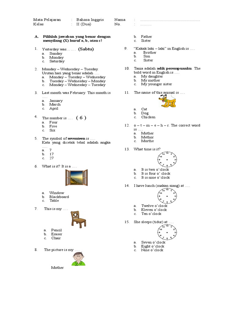 5 Lembar Contoh Soal Bahasa Inggris Kelas 3 SD Semester 2 PDF Siap Cetak 5 Lembar Contoh Soal Bahasa Inggris Kelas 3 SD Semester 2 PDF Siap Cetak