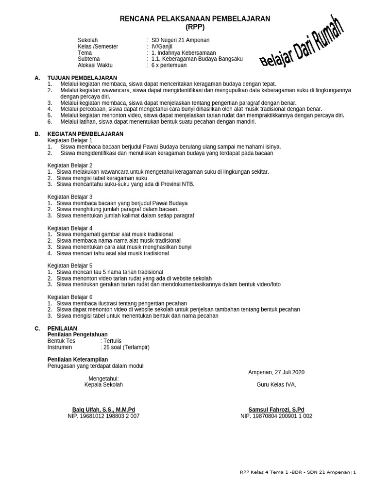 RPP Kelas 4 Kebersamaan Budaya PDF RPP Kelas 4 Kebersamaan Budaya PDF
