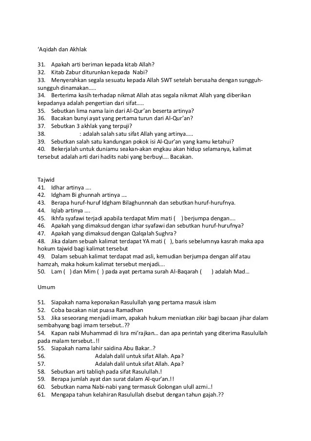 Soal Cerdas Cermat Agama Islam Sd Kelas 4 5 6 Dalchaebi Soal Cerdas Cermat Agama Islam Sd Kelas 4 5 6 Dalchaebi