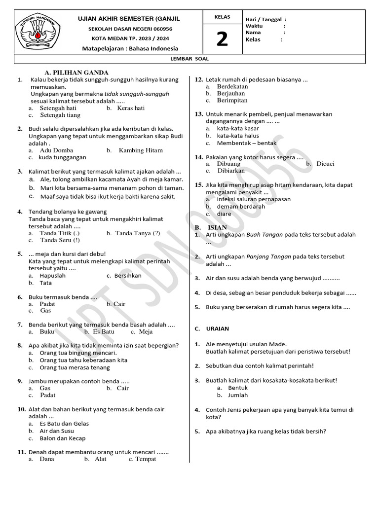 7 Rahasia Nilai Sempurna Latihan Contoh Soal Bahasa Indonesia Uraian Kelas 3 SD Semester 2