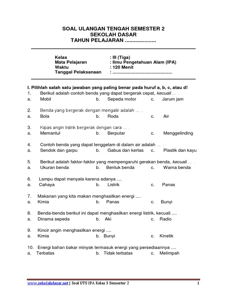 Kumpulan Soal Soal UTS Kelas 3 SD Semester 2 Terbaru 2026 Lengkap dengan Kunci Jawaban Agar Anak Lancar Ujian Kumpulan Soal Soal UTS Kelas 3 SD Semester 2 Terbaru 2026 Lengkap dengan Kunci Jawaban Agar Anak Lancar Ujian