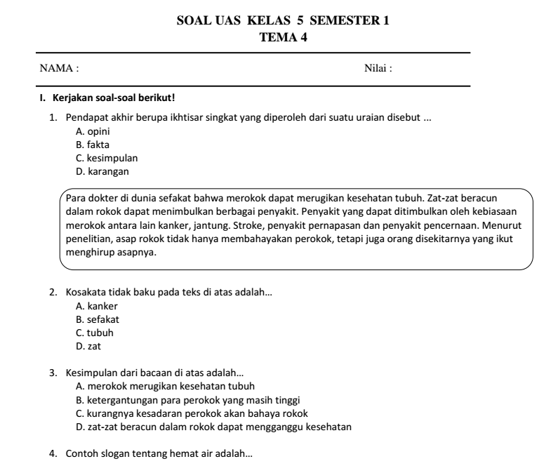 Rahasia Kuasai kumpulan soal soal tema 4 sub 3 kelas 5 dalam 5 Langkah Sebelum Ujian! Rahasia Kuasai kumpulan soal soal tema 4 sub 3 kelas 5 dalam 5 Langkah Sebelum Ujian!