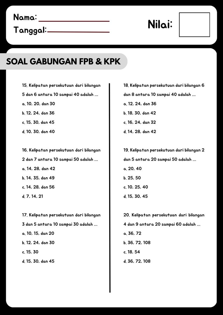 Download PDF Soal KPK dan FPB untuk Kelas 5 SD - Brillie s eBook Store Download PDF Soal KPK dan FPB untuk Kelas 5 SD - Brillie s eBook Store
