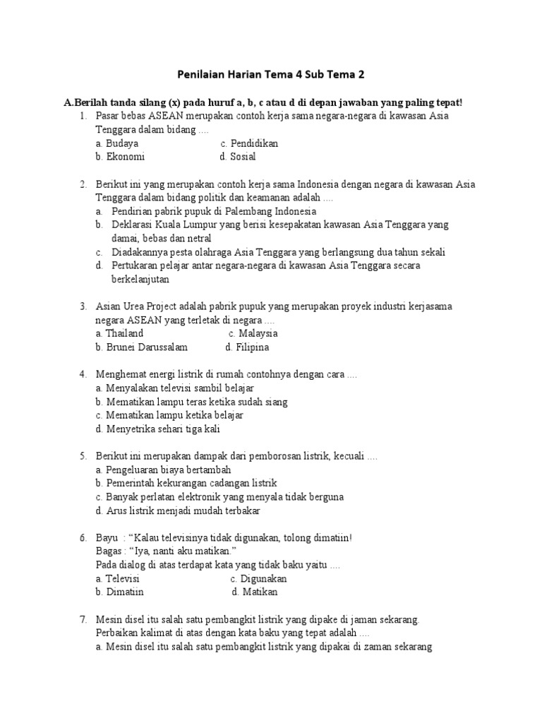 kumpulan soal kelas 6 tema 4 subtema 2